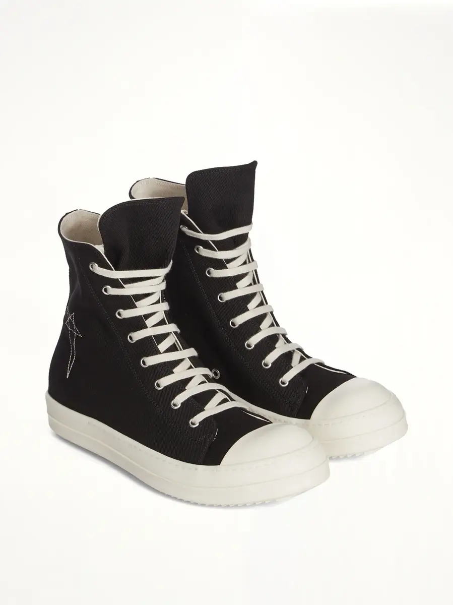 RICK OWENS DRKSHDW Denim Pentagram Sneaks in Black/pearl/milk | Thumbnail 2 RICK OWENS DRKSHDW Denim Pentagram Sneaks in Black/pearl/milk | Thumbnail 2