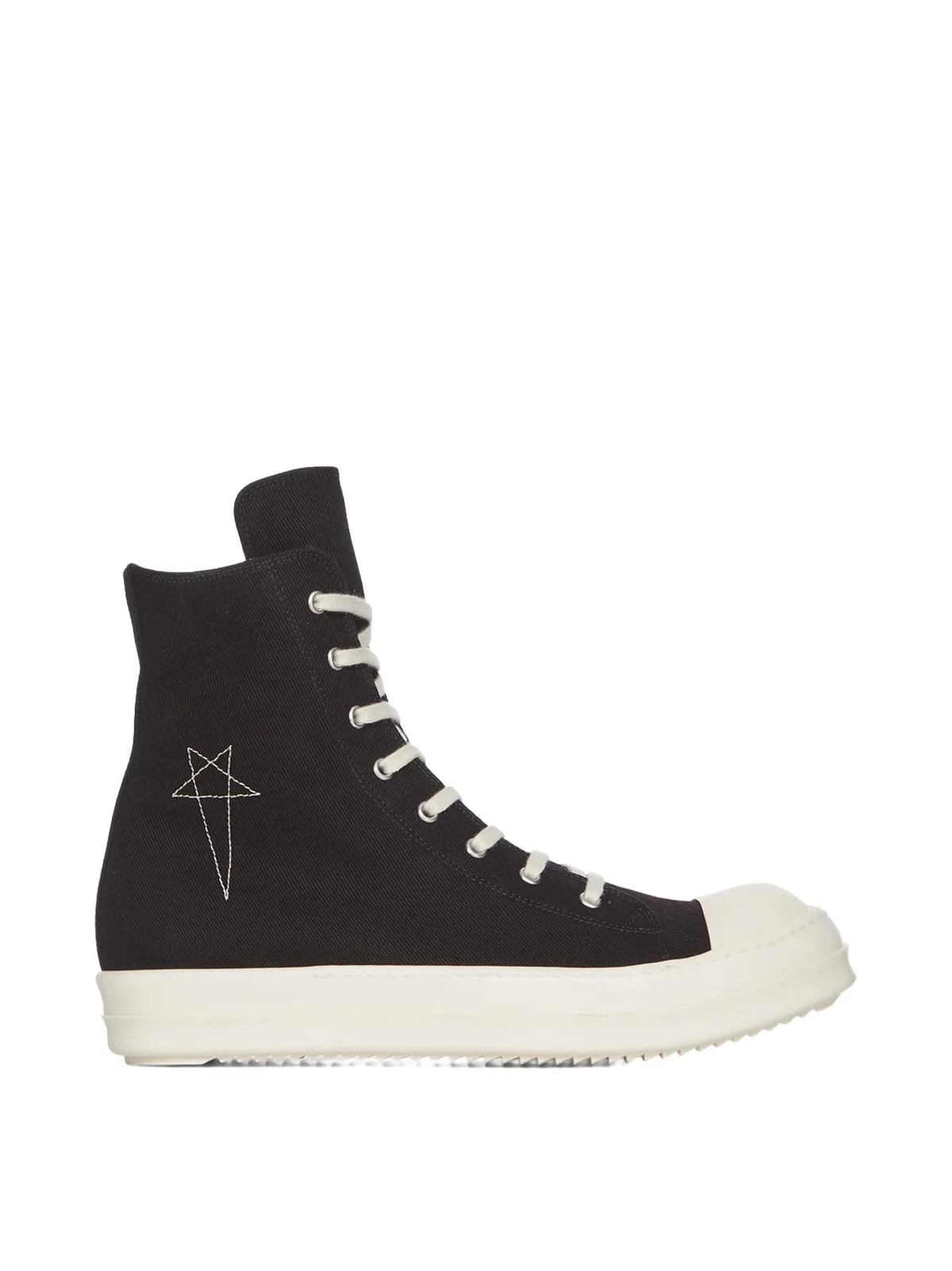 RICK OWENS DRKSHDW Denim Pentagram Sneaks in Black/pearl/milk