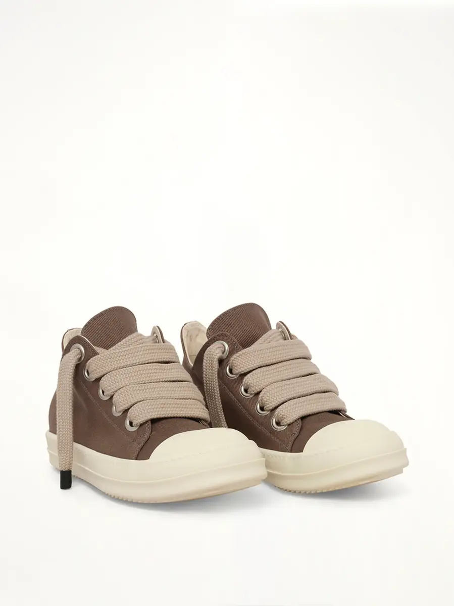 RICK OWENS DRKSHDW 13oz Overdyed Denim Jumbolace Low Sneaks in Dust | Thumbnail 2