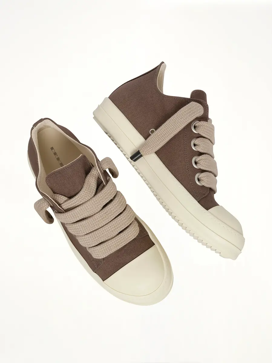 RICK OWENS DRKSHDW 13oz Overdyed Denim Jumbolace Low Sneaks in Dust | Thumbnail 4