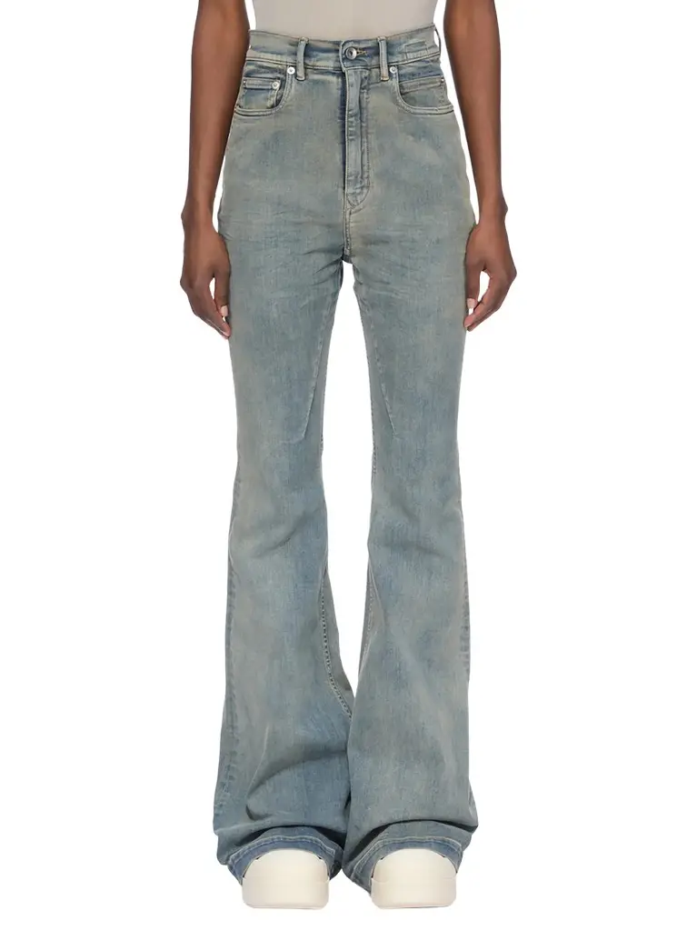 RICK OWENS DRKSHDW Stretch Denim Bolan Bootcut in Mineral Indigo