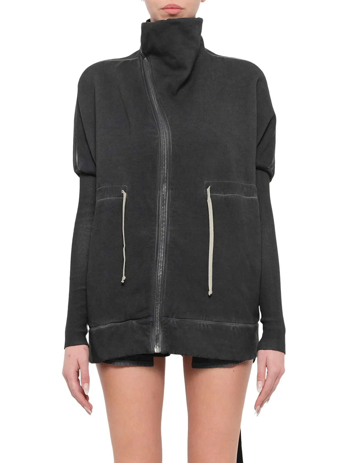RICK OWENS DRKSHDW Stonewashed Mountain Sail Sweatshirt in Faded Black