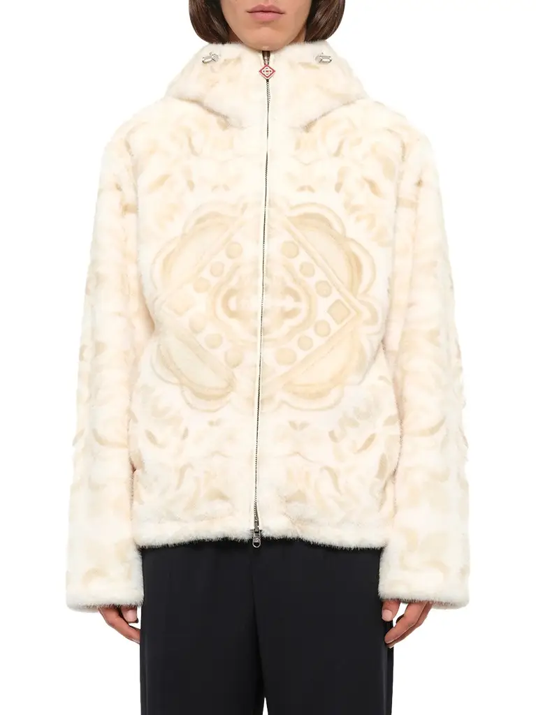 Carpet Print Faux Fur Hoodie Carpet Print Faux Fur Hoodie