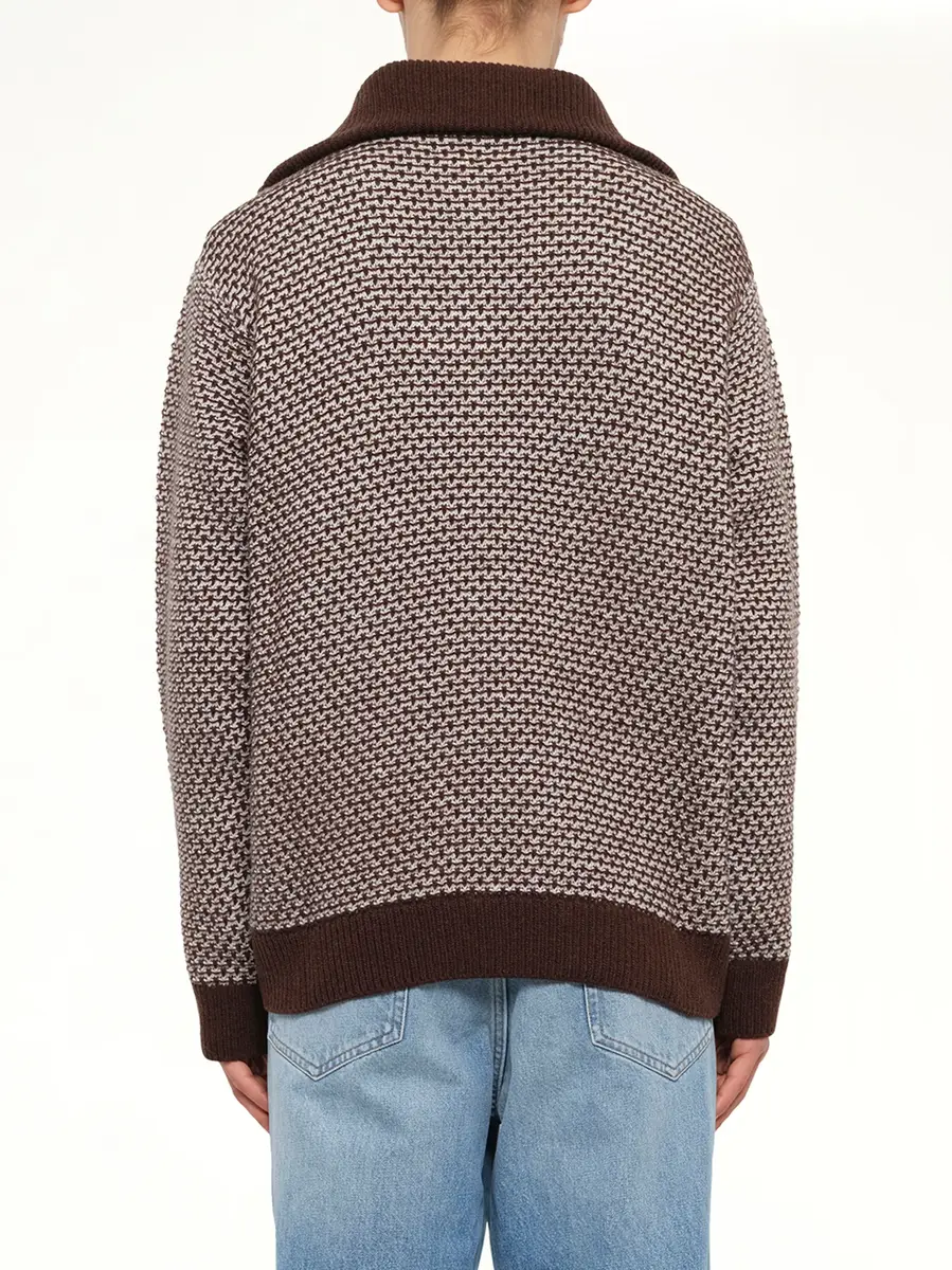 MM6 MAISON MARGIELA Jacquard Knit Polo in Brown/off White | Thumbnail 5 MM6 MAISON MARGIELA Jacquard Knit Polo in Brown/off White | Thumbnail 5