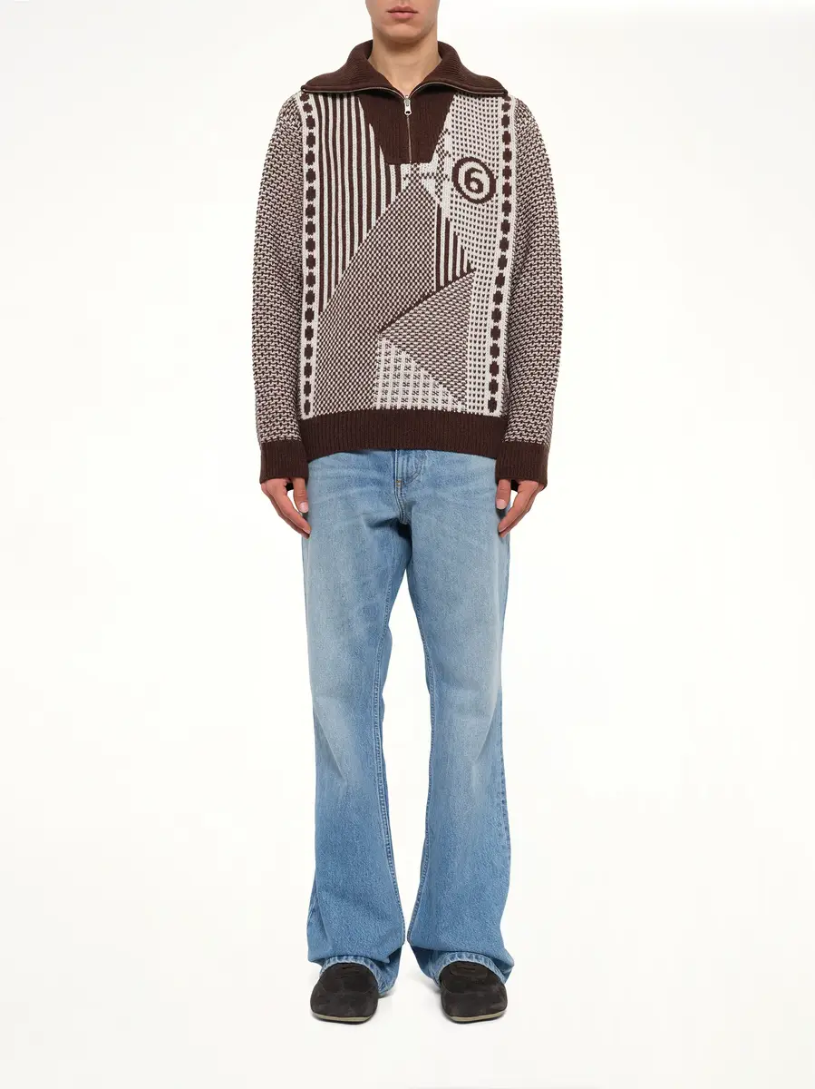 MM6 MAISON MARGIELA Jacquard Knit Polo in Brown/off White | Thumbnail 7 MM6 MAISON MARGIELA Jacquard Knit Polo in Brown/off White | Thumbnail 7