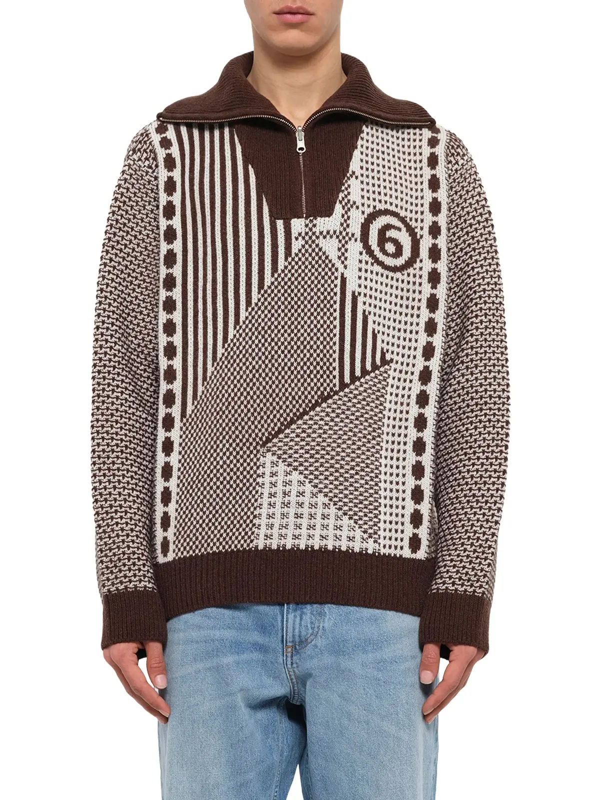 MM6 MAISON MARGIELA Jacquard Knit Polo in Brown/off White