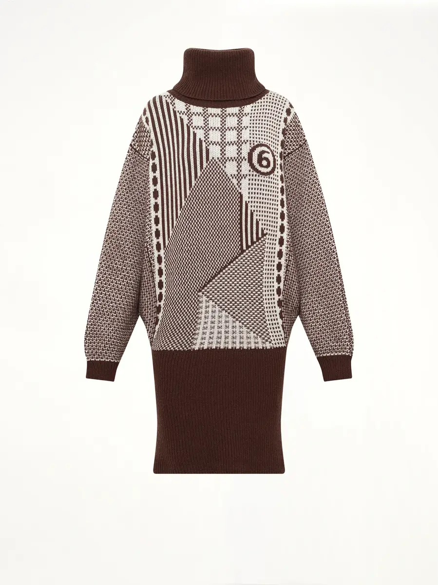 MM6 MAISON MARGIELA Knitted Mini Dress in Brown/off White | Thumbnail 2