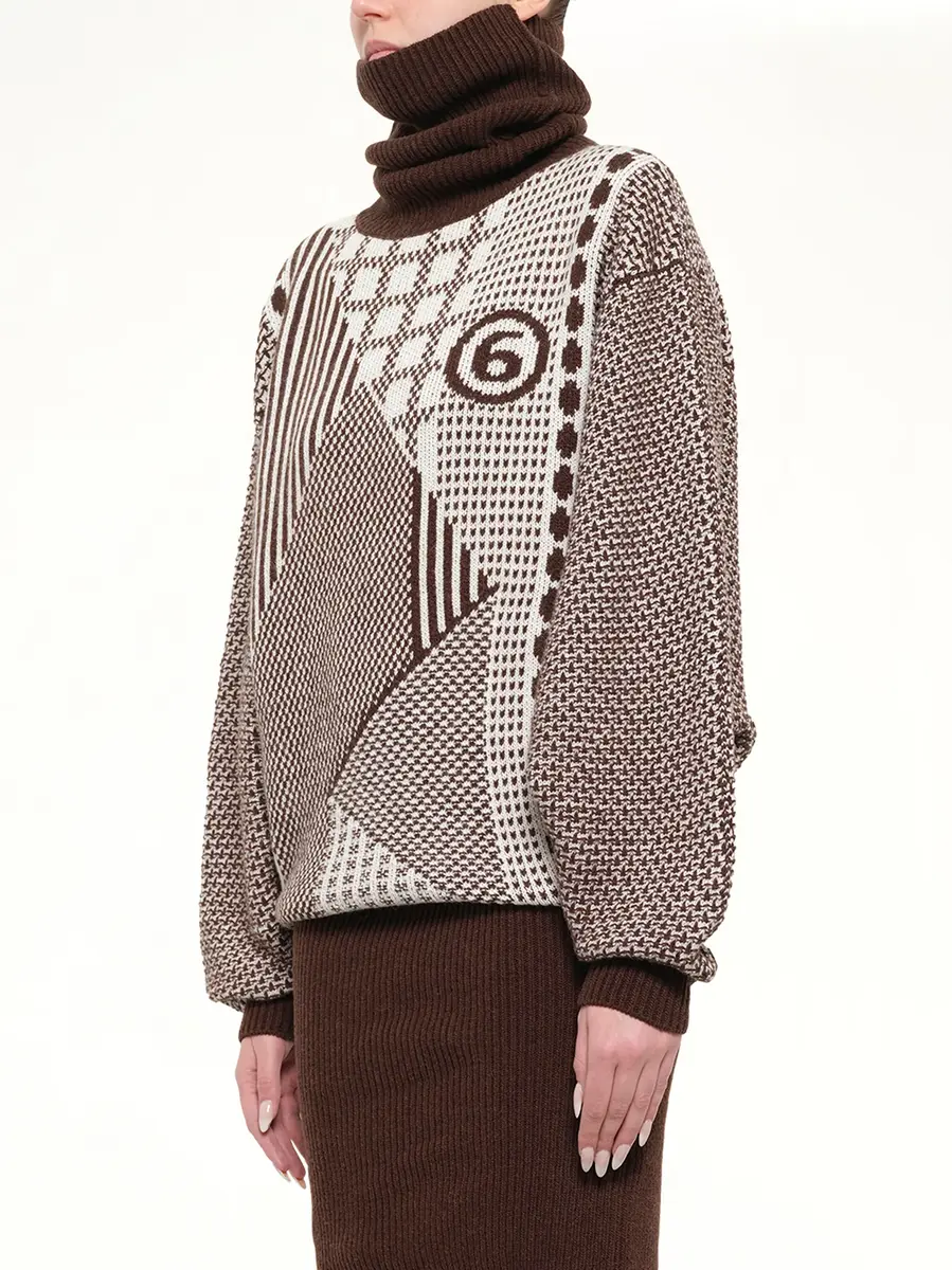 MM6 MAISON MARGIELA Knitted Mini Dress in Brown/off White | Thumbnail 3