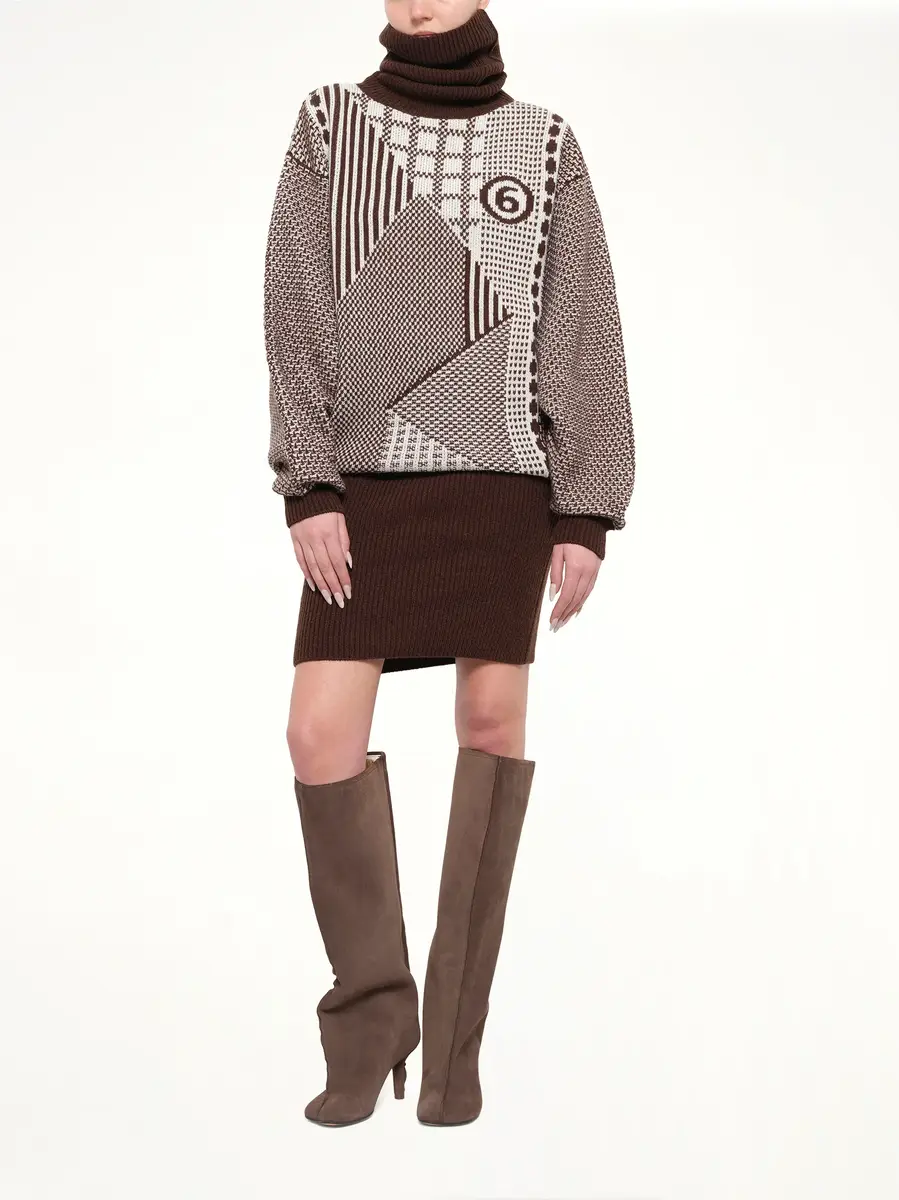 MM6 MAISON MARGIELA Knitted Mini Dress in Brown/off White | Thumbnail 4