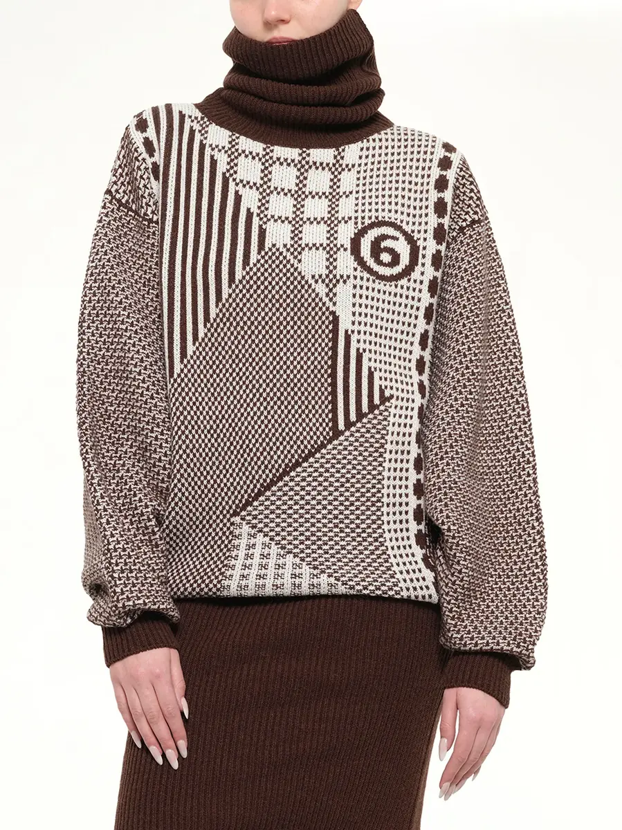 MM6 MAISON MARGIELA Knitted Mini Dress in Brown/off White | Thumbnail 6