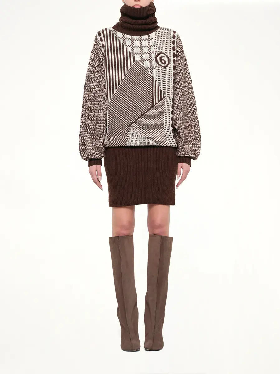 MM6 MAISON MARGIELA Knitted Mini Dress in Brown/off White | Thumbnail 7