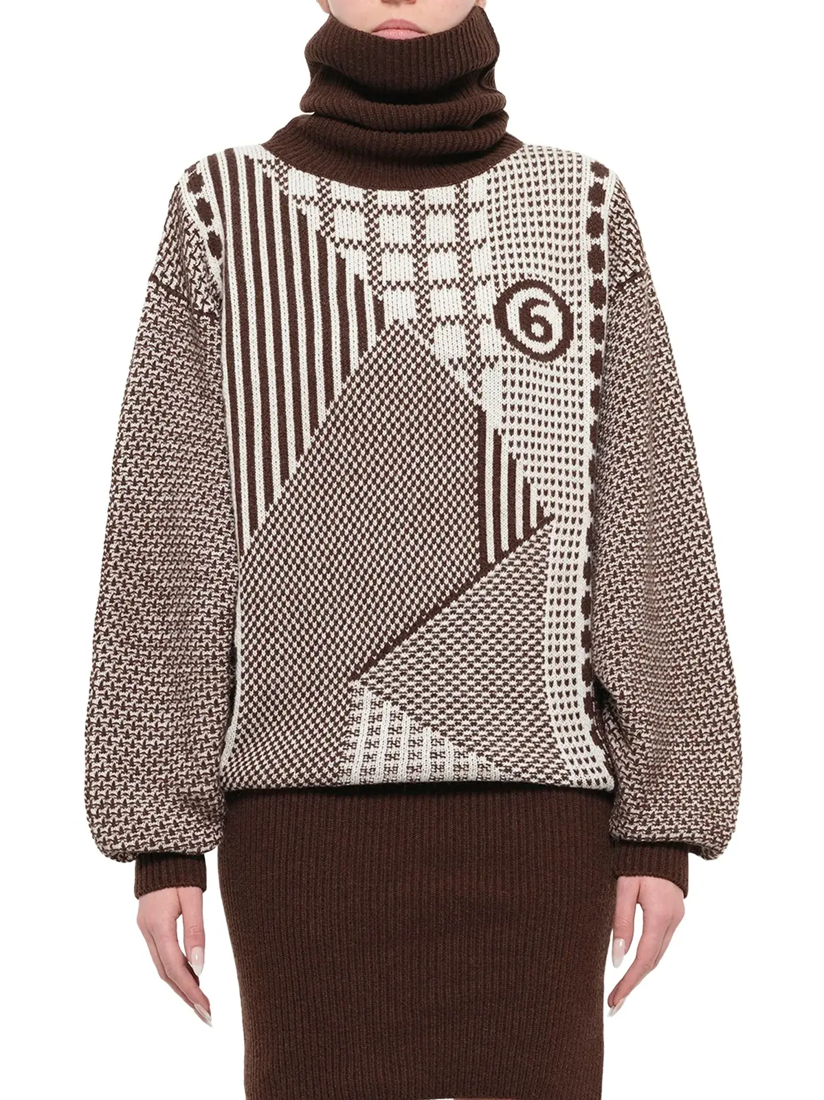 MM6 MAISON MARGIELA Knitted Mini Dress in Brown/off White