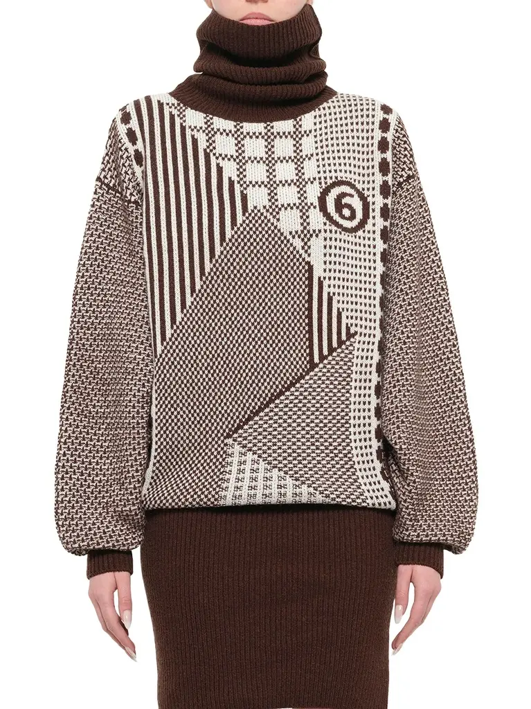 MM6 MAISON MARGIELA Knitted Mini Dress in Brown/off White