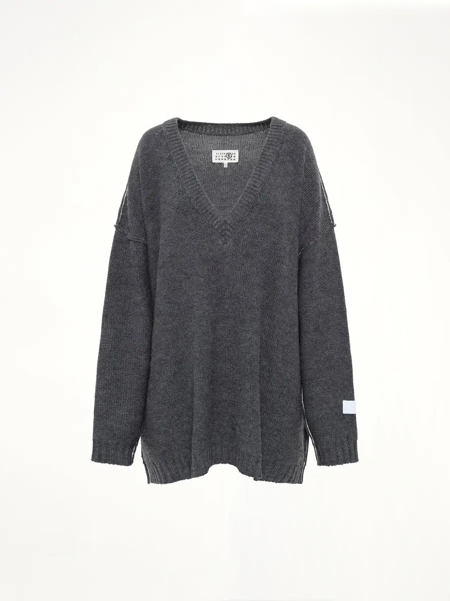 MM6 MAISON MARGIELA V-neck Sweater in Grey Melange | Thumbnail 2 MM6 MAISON MARGIELA V-neck Sweater in Grey Melange | Thumbnail 2