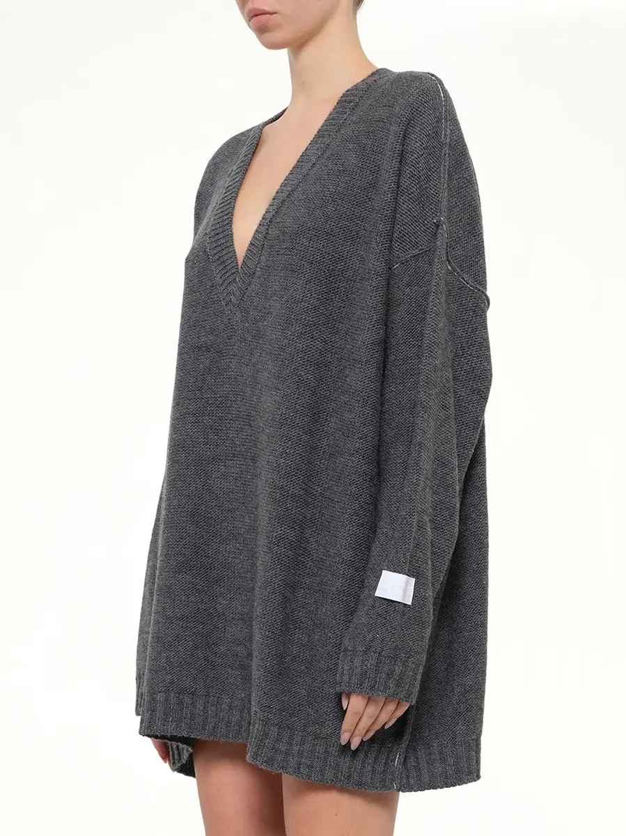 MM6 MAISON MARGIELA V-neck Sweater in Grey Melange | Thumbnail 3 MM6 MAISON MARGIELA V-neck Sweater in Grey Melange | Thumbnail 3