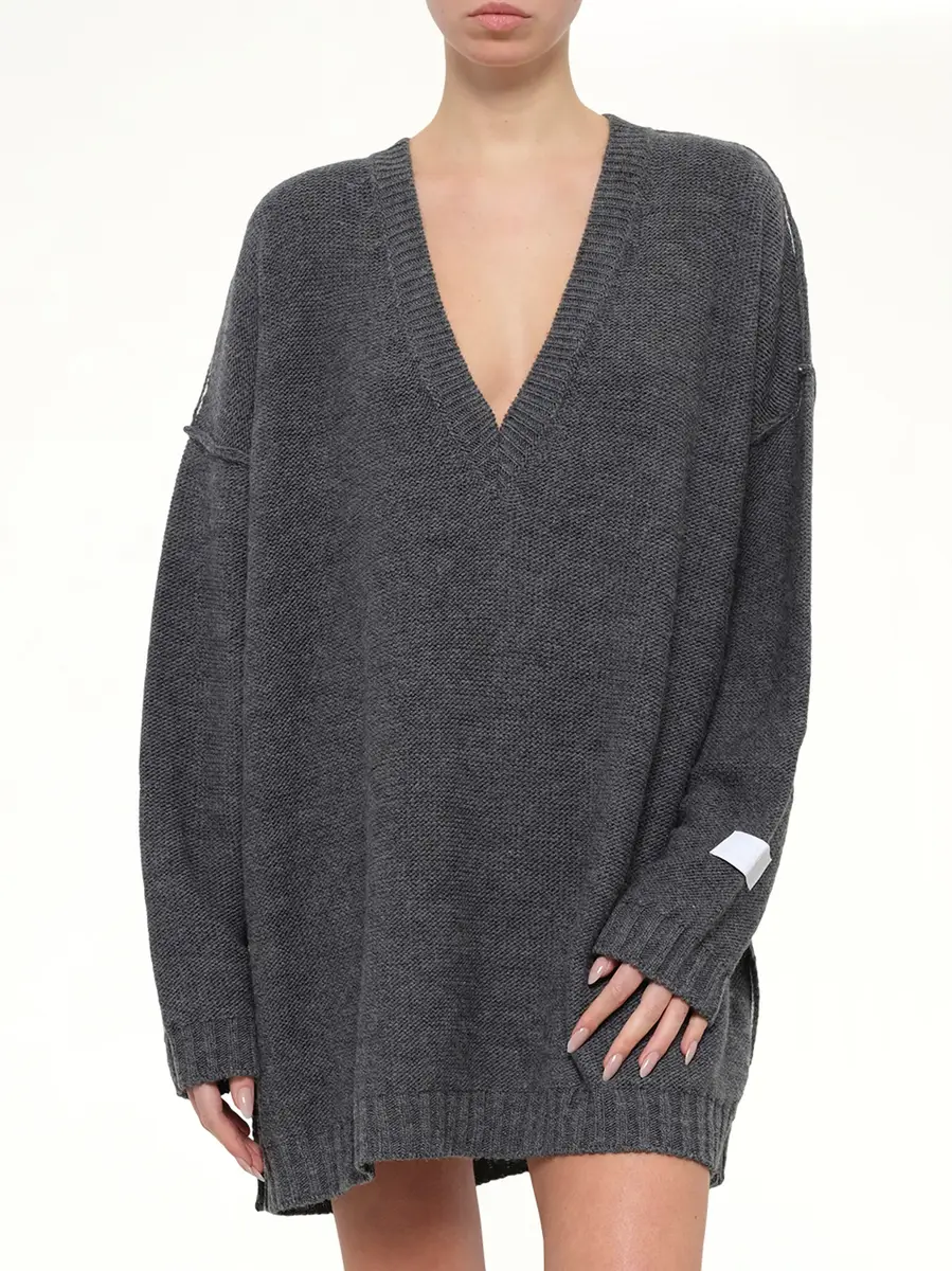 MM6 MAISON MARGIELA V-neck Sweater in Grey Melange | Thumbnail 6 MM6 MAISON MARGIELA V-neck Sweater in Grey Melange | Thumbnail 6