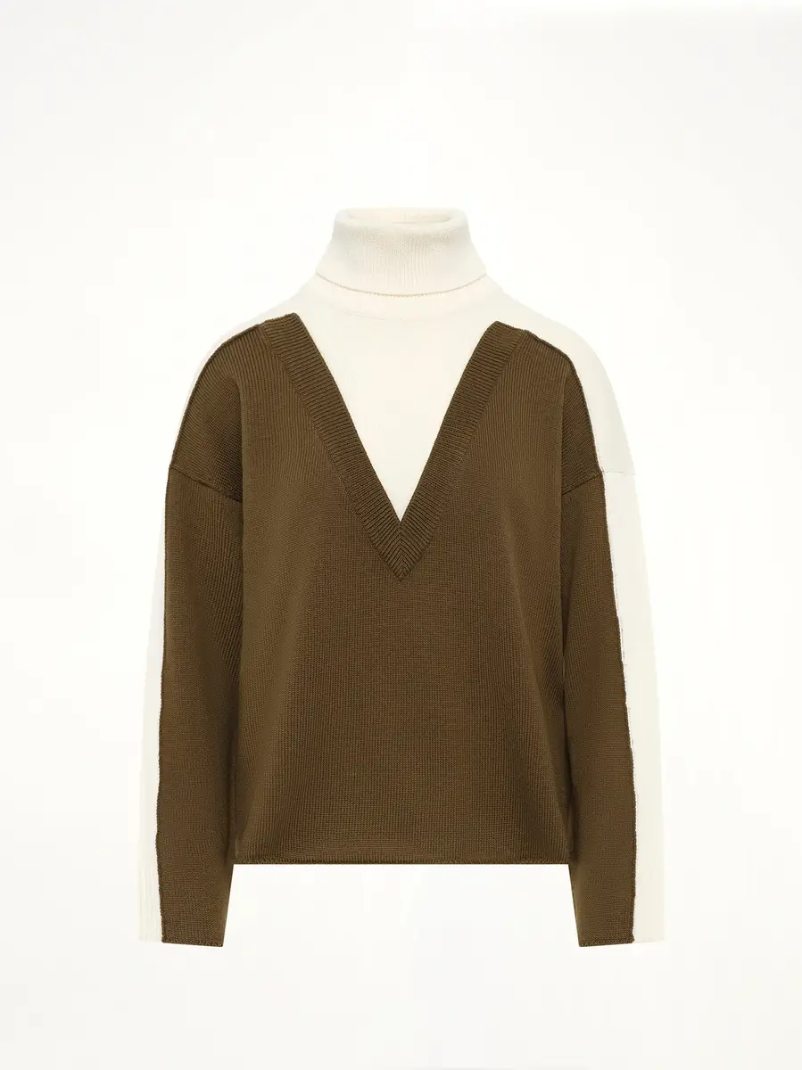 MM6 MAISON MARGIELA Moved Pattern Turtleneck in Off White/khaki | Thumbnail 2 MM6 MAISON MARGIELA Moved Pattern Turtleneck in Off White/khaki | Thumbnail 2
