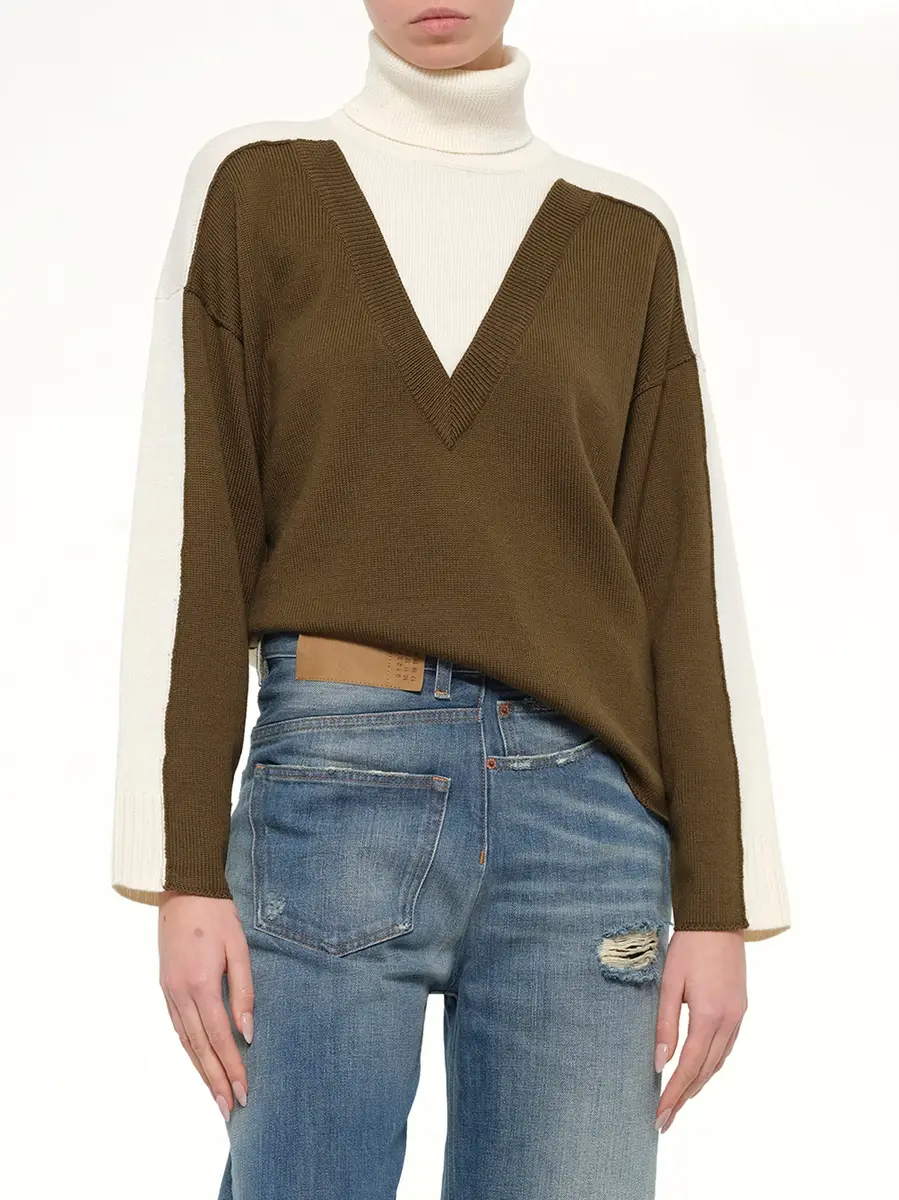 MM6 MAISON MARGIELA Moved Pattern Turtleneck in Off White/khaki | Thumbnail 6 MM6 MAISON MARGIELA Moved Pattern Turtleneck in Off White/khaki | Thumbnail 6