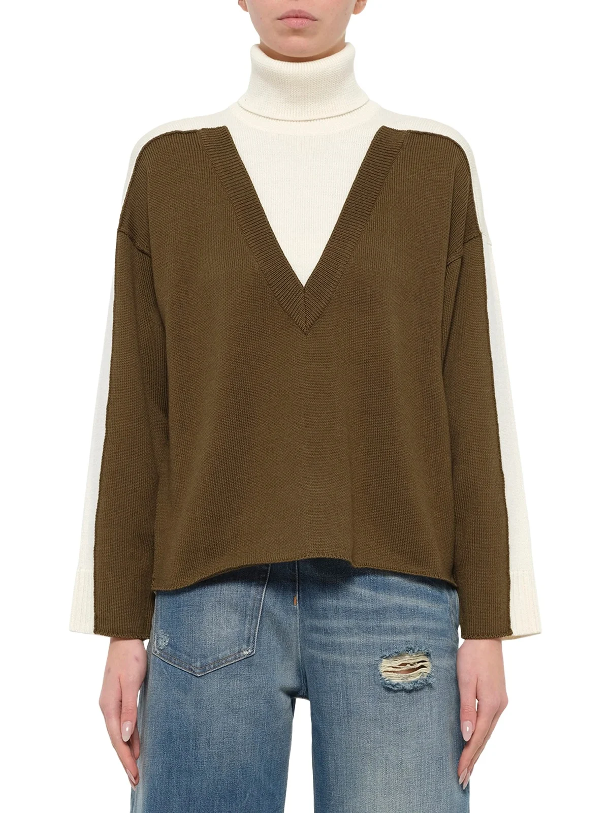 MM6 MAISON MARGIELA Moved Pattern Turtleneck in Off White/khaki