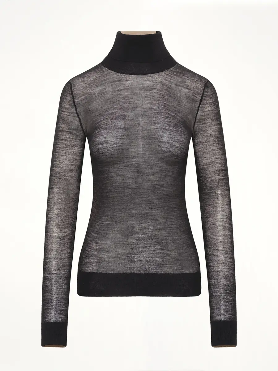 MM6 MAISON MARGIELA Sheer Cotton Turtleneck in Black/camel | Thumbnail 2