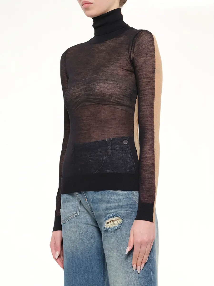 MM6 MAISON MARGIELA Sheer Cotton Turtleneck in Black/camel | Thumbnail 3