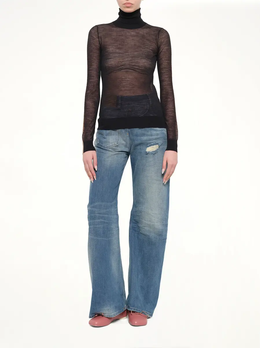 MM6 MAISON MARGIELA Sheer Cotton Turtleneck in Black/camel | Thumbnail 4