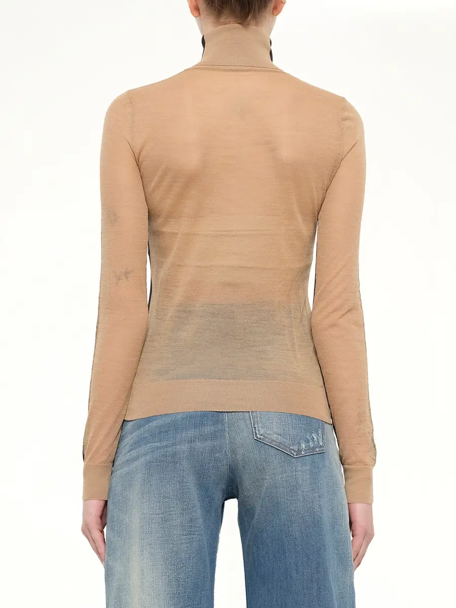 MM6 MAISON MARGIELA Sheer Cotton Turtleneck in Black/camel | Thumbnail 5