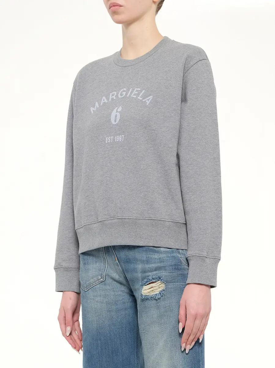 MM6 MAISON MARGIELA Margiela 6 Sweatshirt in Grey Melange | Thumbnail 3 MM6 MAISON MARGIELA Margiela 6 Sweatshirt in Grey Melange | Thumbnail 3