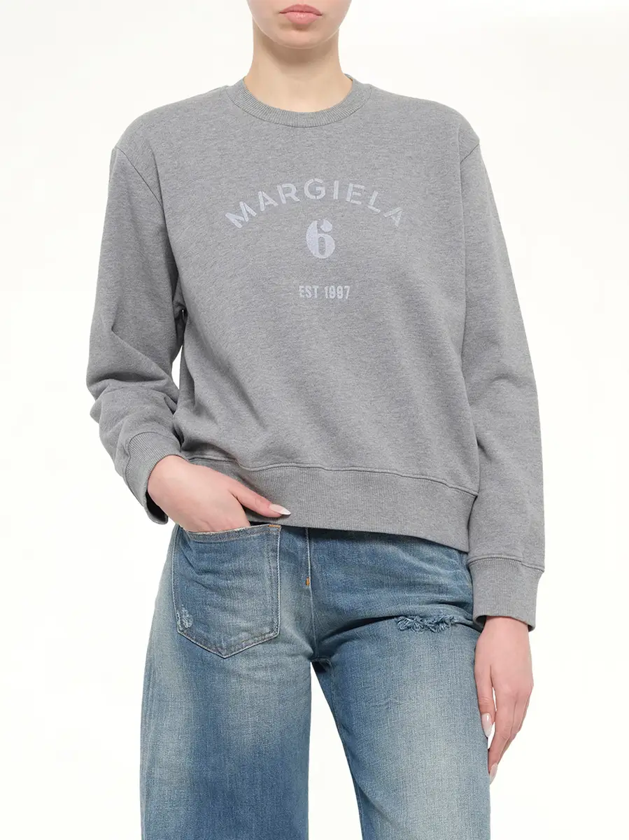 MM6 MAISON MARGIELA Margiela 6 Sweatshirt in Grey Melange | Thumbnail 6 MM6 MAISON MARGIELA Margiela 6 Sweatshirt in Grey Melange | Thumbnail 6