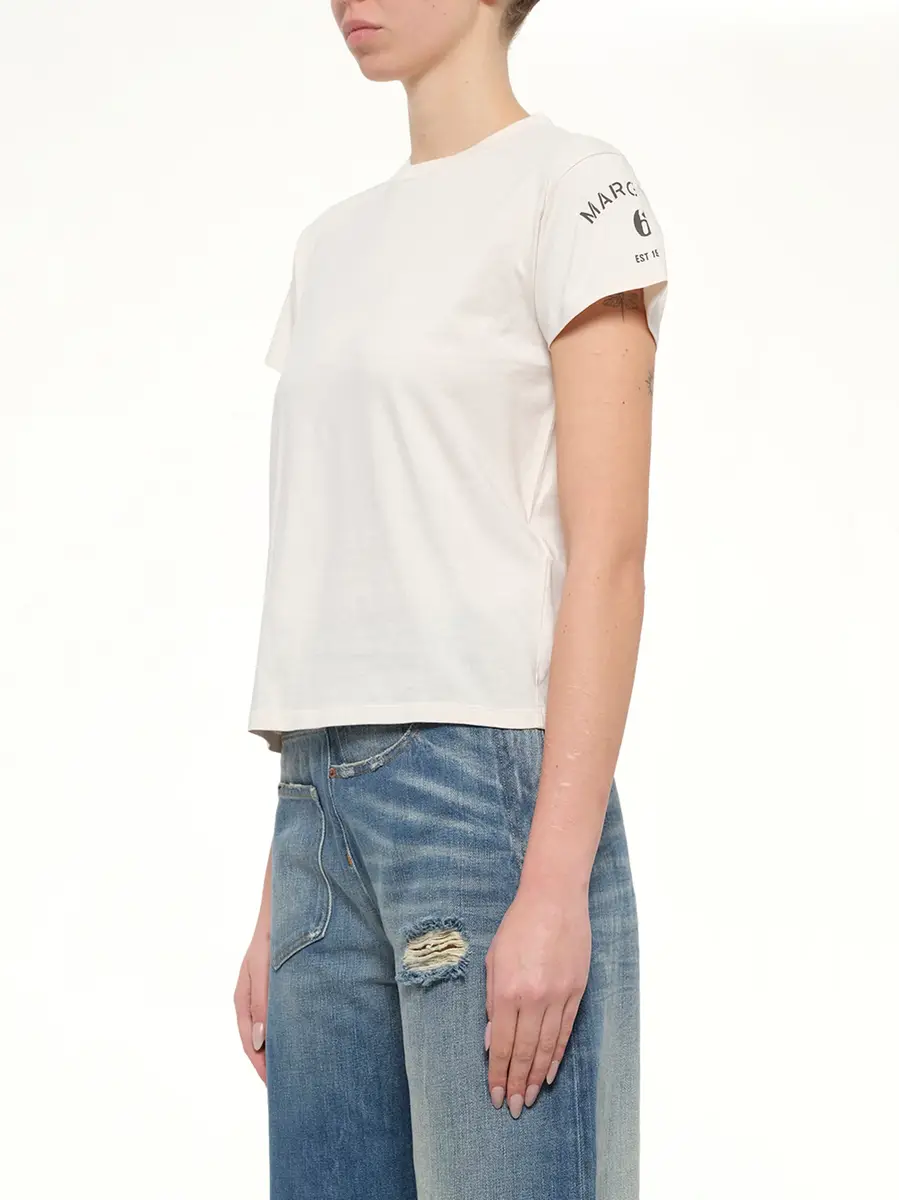 MM6 MAISON MARGIELA Sleeve Logo T-shirt in Ecru | Thumbnail 3 MM6 MAISON MARGIELA Sleeve Logo T-shirt in Ecru | Thumbnail 3