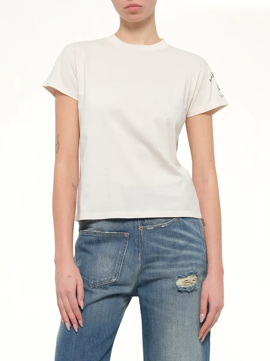 MM6 MAISON MARGIELA Sleeve Logo T-shirt in Ecru | Thumbnail 6 MM6 MAISON MARGIELA Sleeve Logo T-shirt in Ecru | Thumbnail 6