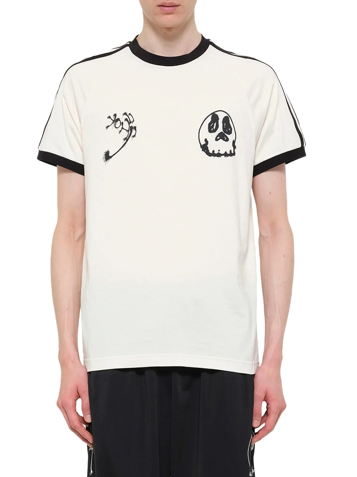 Y-3 Skull Graphic 3 Stripe T-shirt in Chalk White