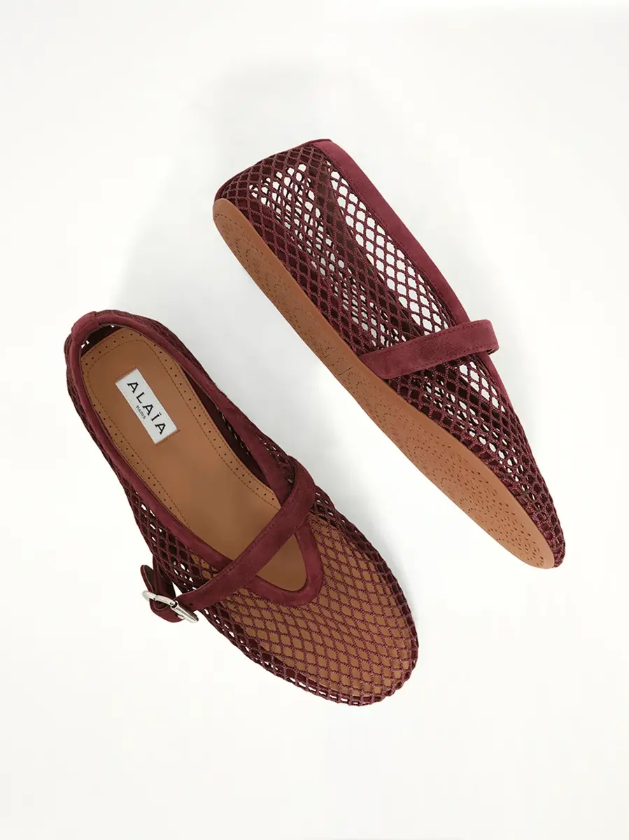 Alaïa Ballet Fishnet Flats in Rouge Grenat | Thumbnail 4