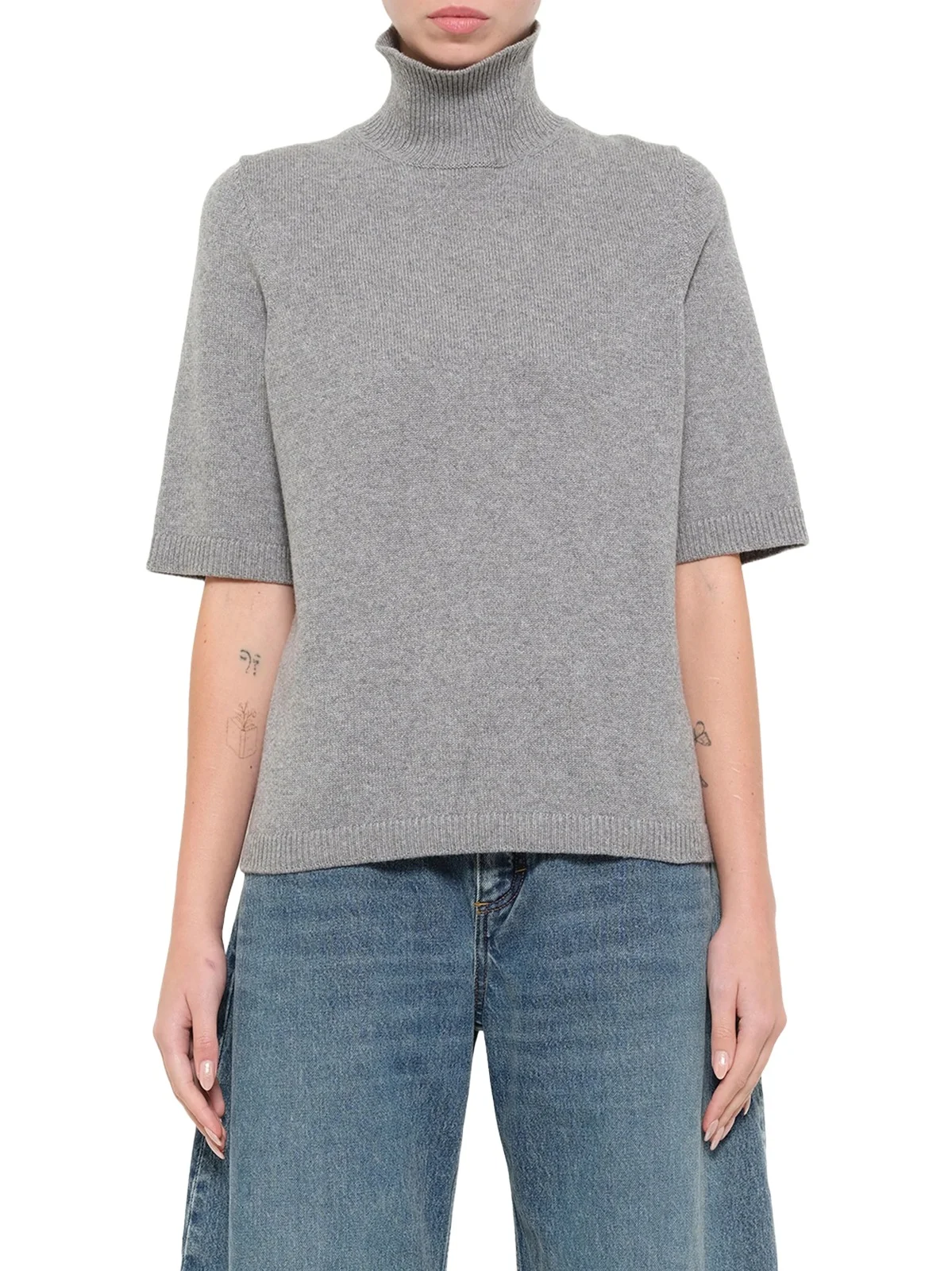 Light Cashmere Highneck Jumper in Heather Grey