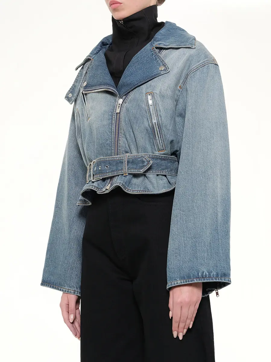 Alaïa Raw Denim Layered Jacket in Faded Blue | Thumbnail 3 Alaïa Raw Denim Layered Jacket in Faded Blue | Thumbnail 3