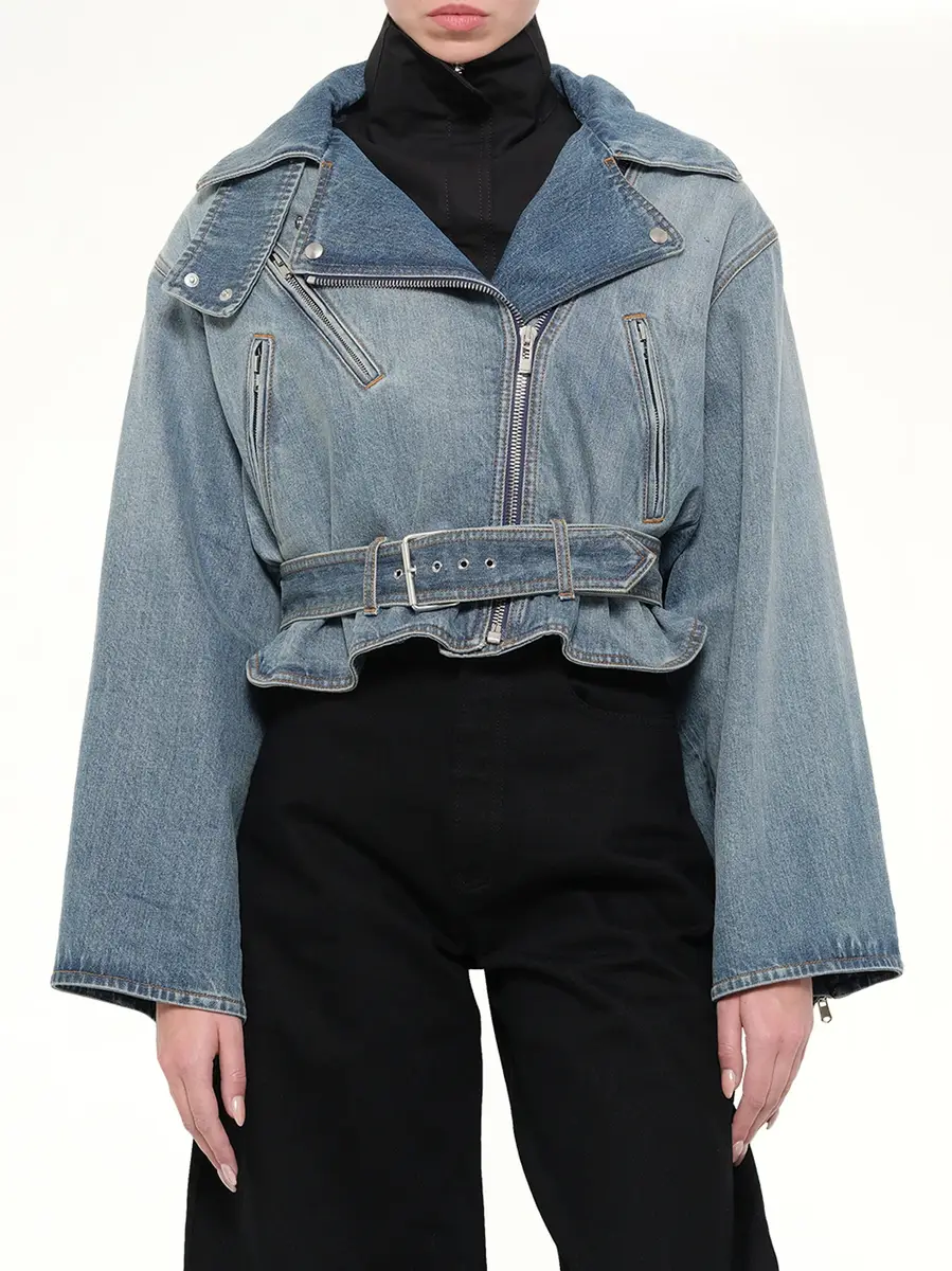 Alaïa Raw Denim Layered Jacket in Faded Blue | Thumbnail 6 Alaïa Raw Denim Layered Jacket in Faded Blue | Thumbnail 6