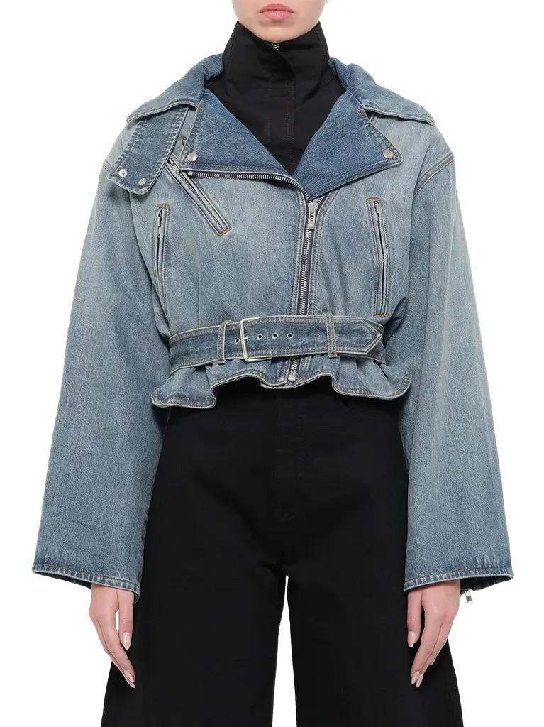 Alaïa Raw Denim Layered Jacket in Faded Blue