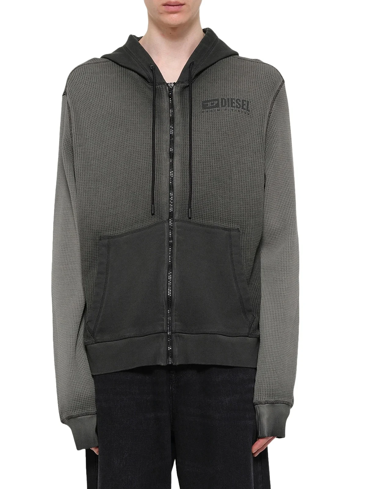 S-wafy-hood-zip Hoodie in Washed Black S-wafy-hood-zip Hoodie in Washed Black