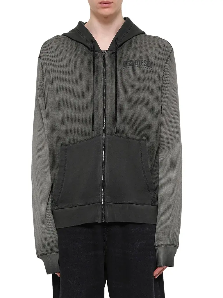 Diesel S-wafy-hood-zip Hoodie in Washed Black