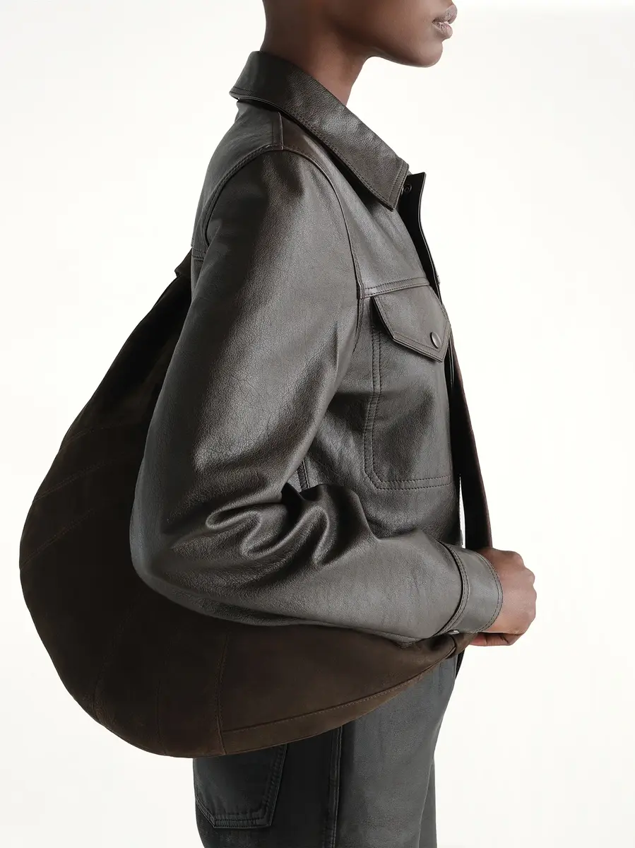 Lemaire Croissant Large Alpaca Nubuck Bag in Ebony Brown | Thumbnail 3 Lemaire Croissant Large Alpaca Nubuck Bag in Ebony Brown | Thumbnail 3