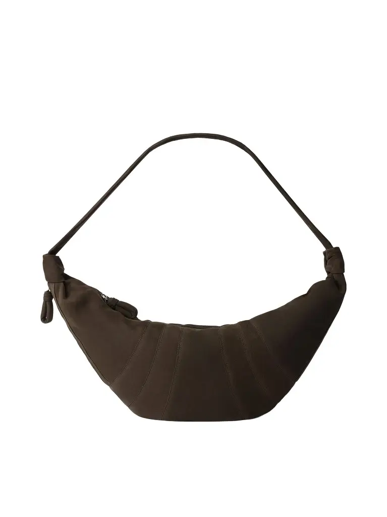 Lemaire Croissant Large Alpaca Nubuck Bag in Ebony Brown
