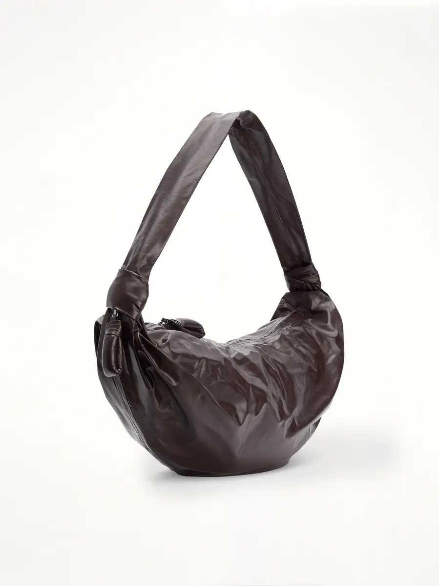 Lemaire Soft Croissant Large Paper Leather Bag in Dark Chocolate | Thumbnail 2 Lemaire Soft Croissant Large Paper Leather Bag in Dark Chocolate | Thumbnail 2