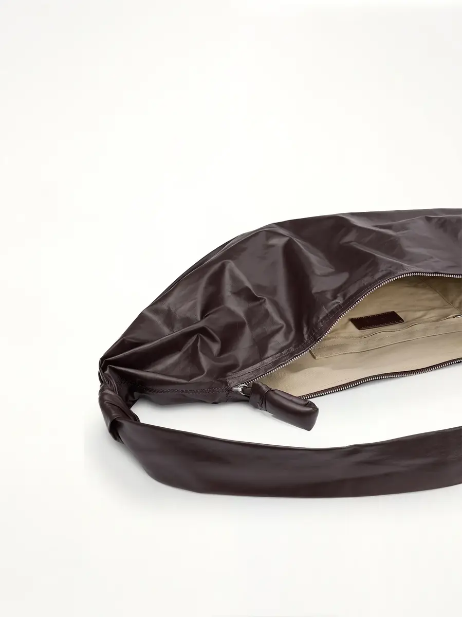Lemaire Soft Croissant Large Paper Leather Bag in Dark Chocolate | Thumbnail 3 Lemaire Soft Croissant Large Paper Leather Bag in Dark Chocolate | Thumbnail 3