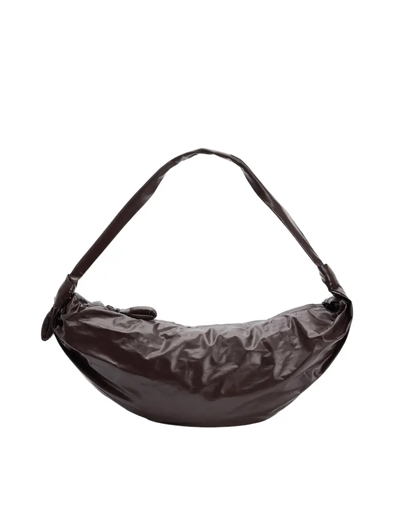 Lemaire Soft Croissant Large Paper Leather Bag in Dark Chocolate