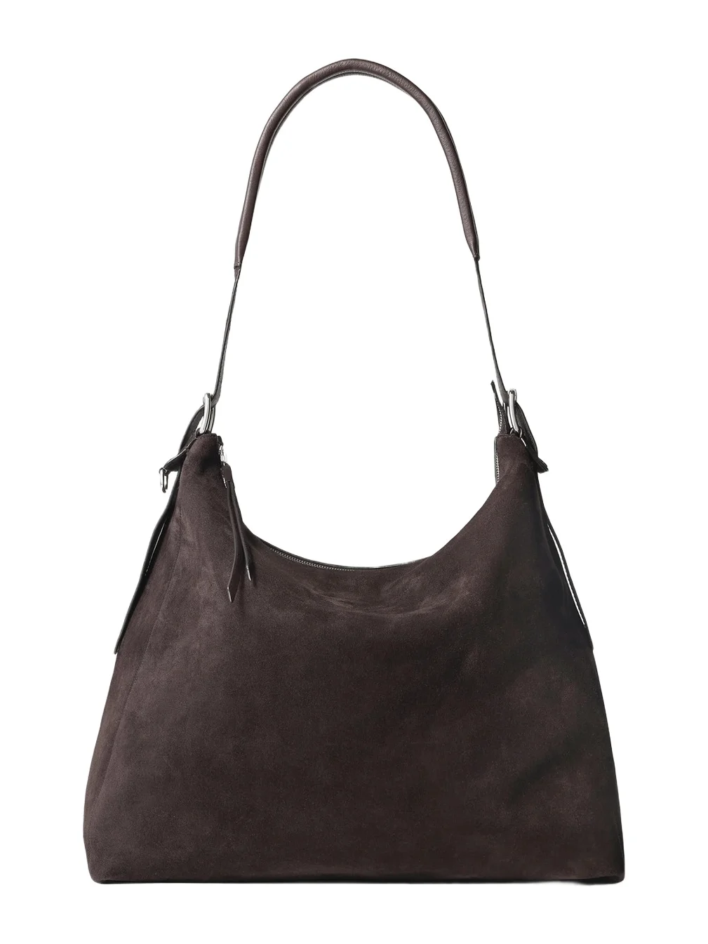 Lemaire Belted Hobo Suede Bag in Ebony Brown