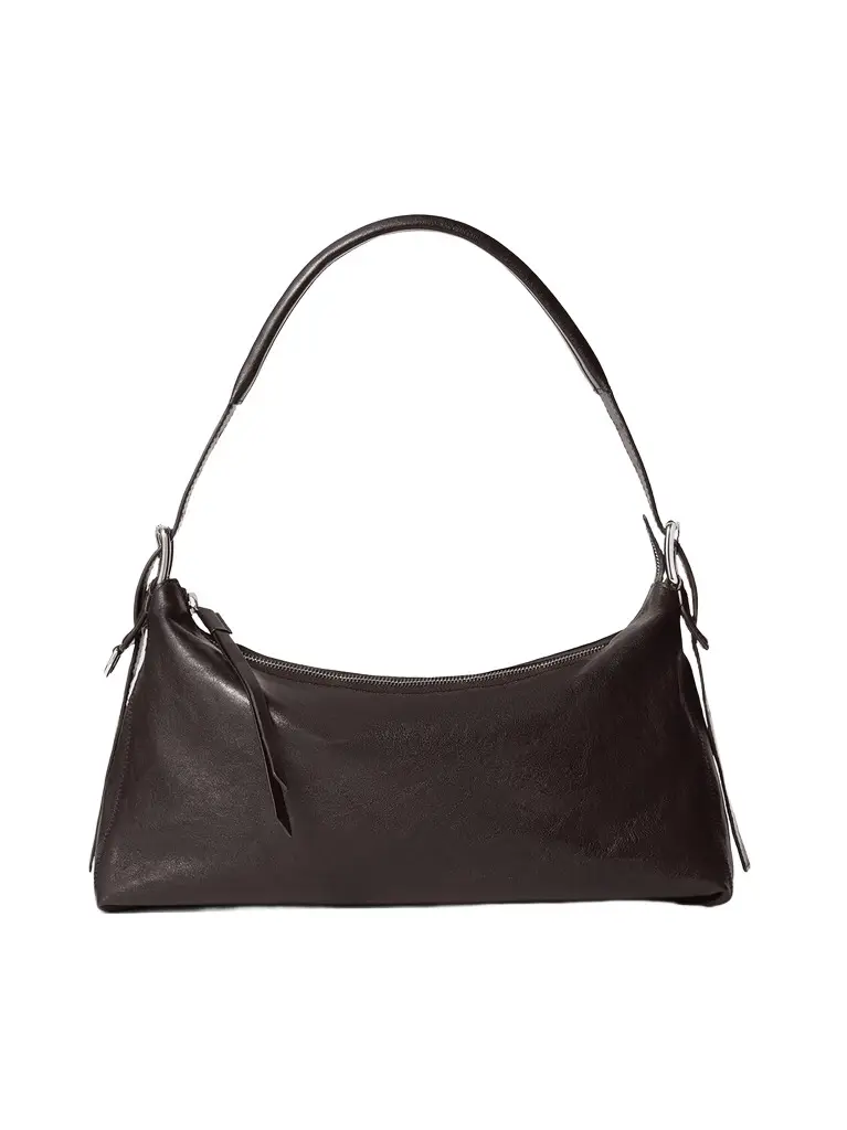 Lemaire Belted Baguette Calfskin Bag in Dark Chocolate