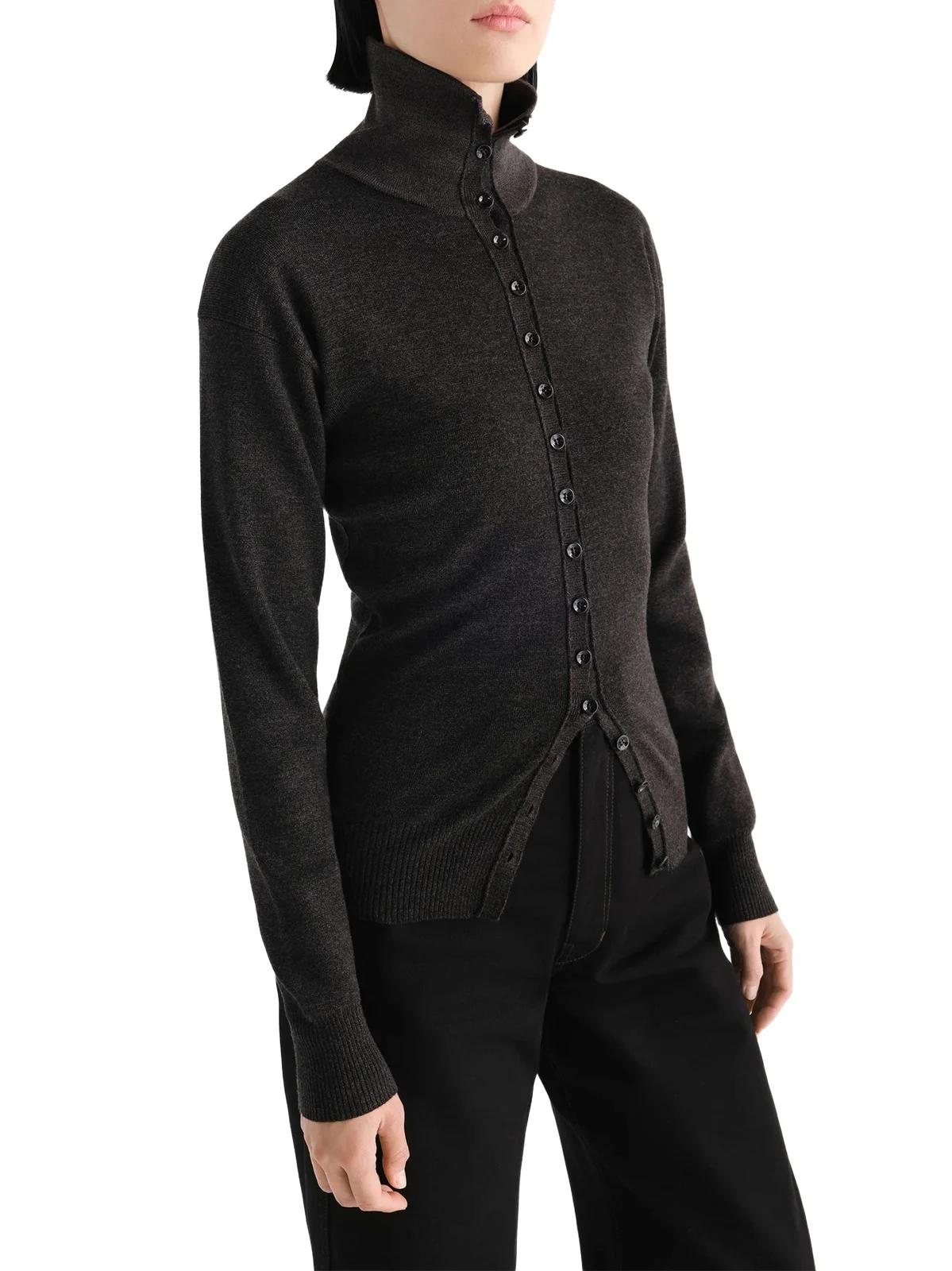 Buttoned Top in Black Melange