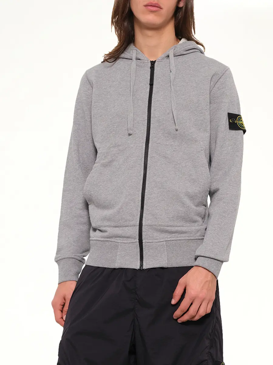 Stone Island 6100061 Organic Cotton Hoodie in Melange Grey | Thumbnail 6 Stone Island 6100061 Organic Cotton Hoodie in Melange Grey | Thumbnail 6