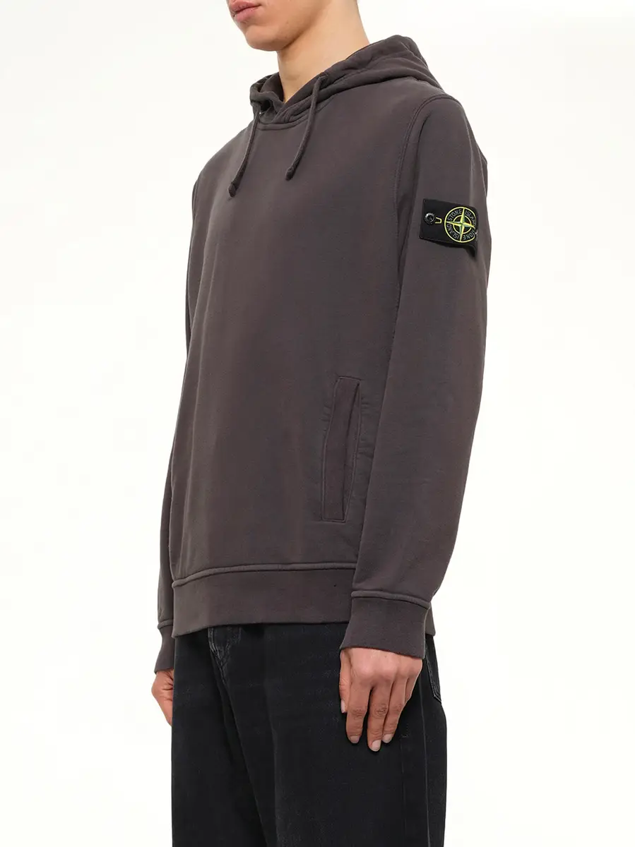 Stone Island 6100048 Brushed Cotton Hoodie in Lead Grey | Thumbnail 3 Stone Island 6100048 Brushed Cotton Hoodie in Lead Grey | Thumbnail 3