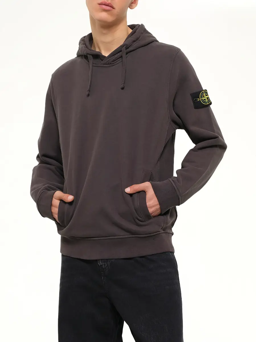 Stone Island 6100048 Brushed Cotton Hoodie in Lead Grey | Thumbnail 6 Stone Island 6100048 Brushed Cotton Hoodie in Lead Grey | Thumbnail 6